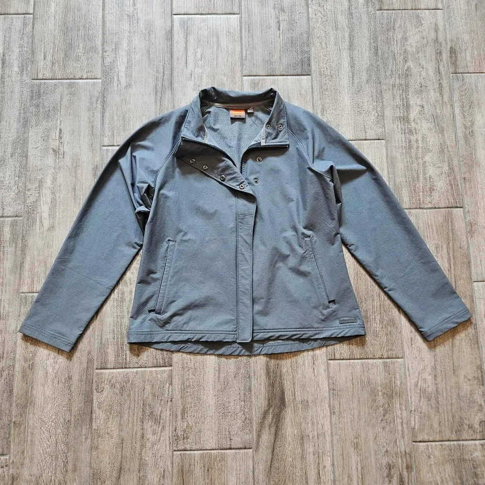 Merrell Softshell Jacket Womens Size L Grey Collared Full Zip Snaps Pockets